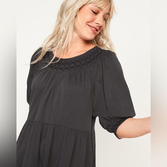 Old Navy Womens Puff Sleeve Emboidered Peasant Dress Size XXL Smocked Oversized - Picture 4 of 12